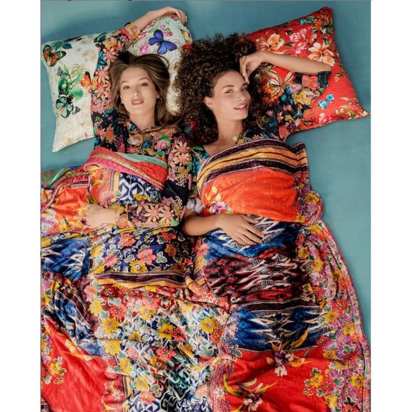 Johnny Was Decklyn Pillow Case Owl Flower Zipper Orange Blue Home 2 pc NEW - Picture 7 of 7